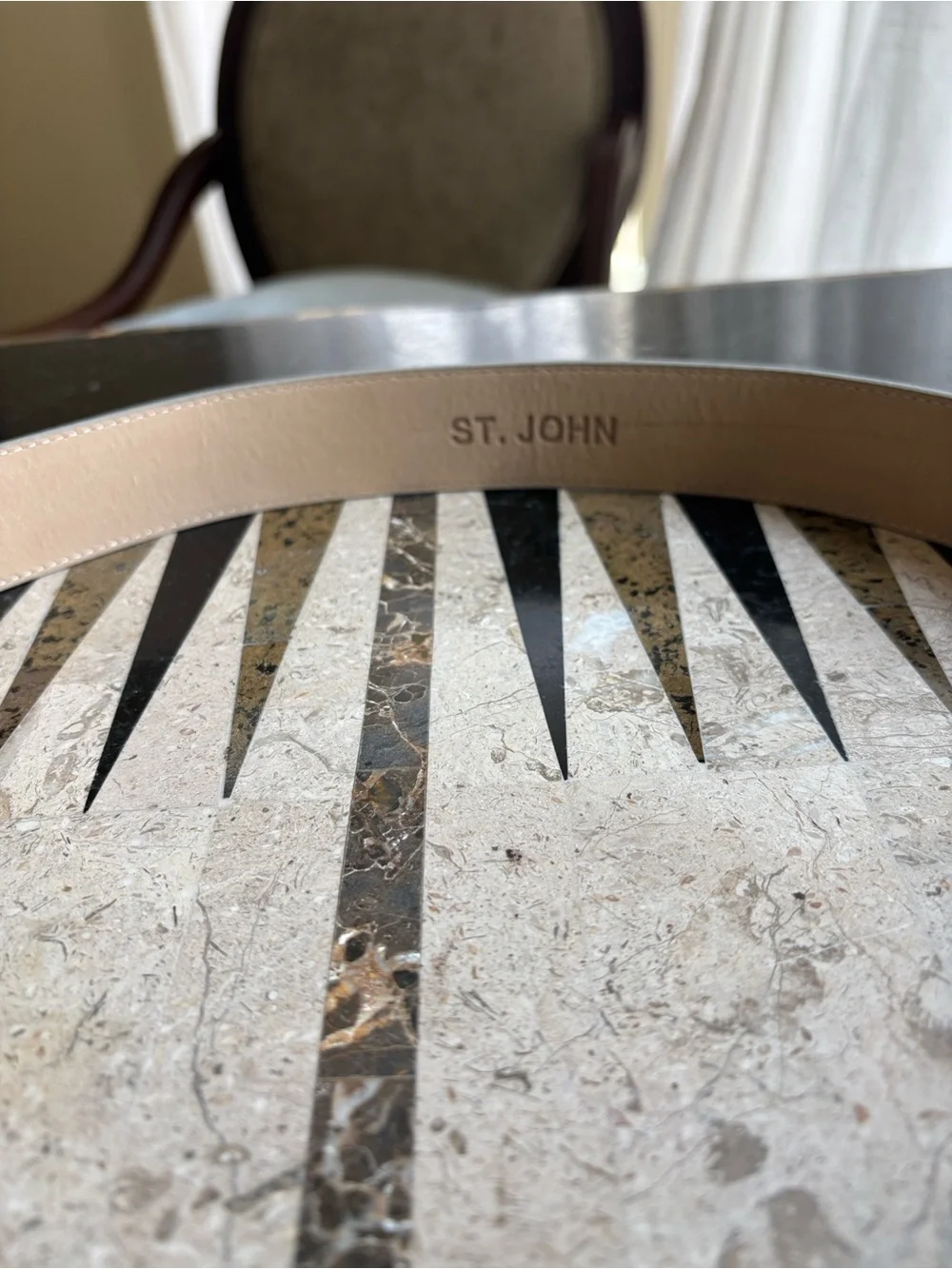 St. John Gold Patent Leather Square Buckle Belt